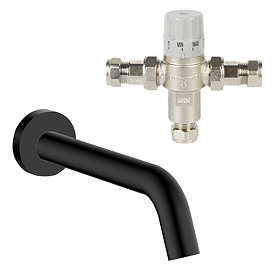 Milton Matt Black Curved Wall Mounted Sensor Mixer Tap (inc. Thermostatic Mixing Valve TMV2+3 Approved)