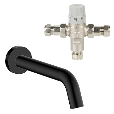 Milton Matt Black Curved Wall Mounted Sensor Mixer Tap (inc. Thermostatic Mixing Valve TMV2+3 Approv