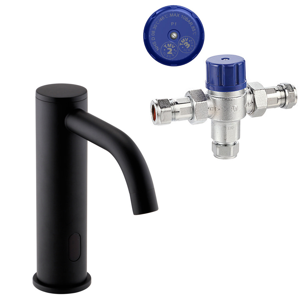 Milton Matt Black Round Sensor Mixer Tap (Thermostatic Mixing Valve