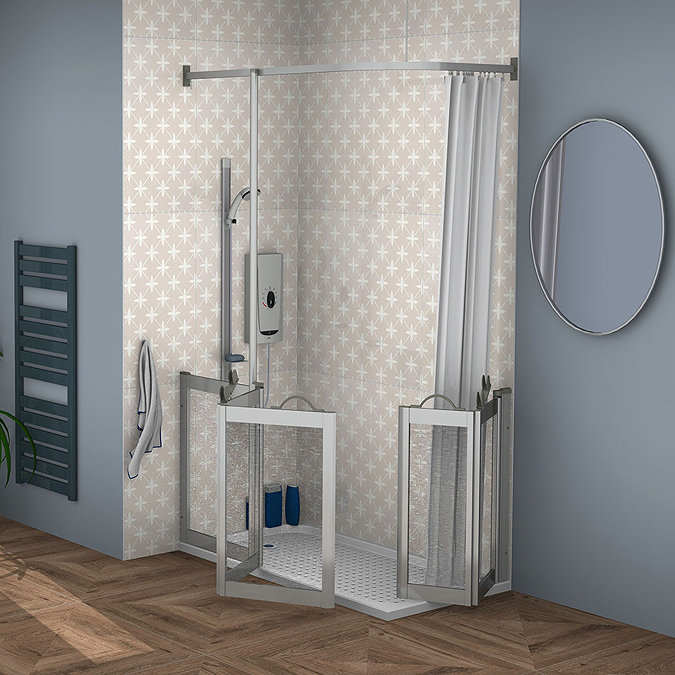 Milton Silver Corner Access Half Height Twin Bi-Fold Shower Doors with Fixed Panel - Left Hand Large
