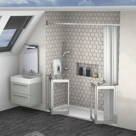 Milton Silver Front Access Half Height Twin Bi-Fold In Line Shower Doors Medium Image