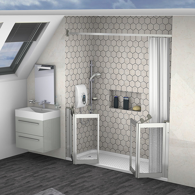 Milton Silver Front Access Half Height Twin Bi-Fold In Line Shower Doors Large Image