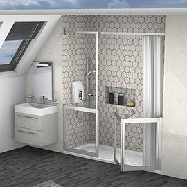 Milton Silver LH Front Access Half Height Bi-Fold Door Hinged from Wall & Fixed Panel Medium Image