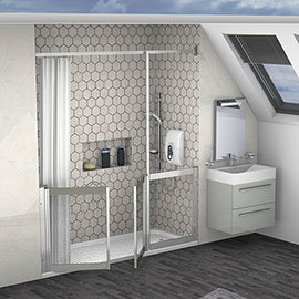 Milton Silver RH Front Access Half Height Bi-Fold Door Hinged from Wall & Fixed Panel Medium Image