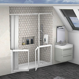 Milton White Front Access Half Height Bi-Fold Door Hinged from Wall & Fixed Panel - Right Hand Mediu