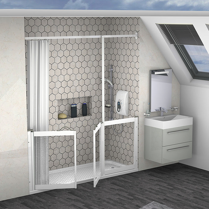 Milton White Front Access Half Height Bi-Fold Door Hinged from Wall & Fixed Panel - Right Hand Large