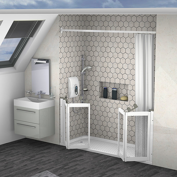 Milton White Front Access Half Height Twin BiFold In Line Shower Doors