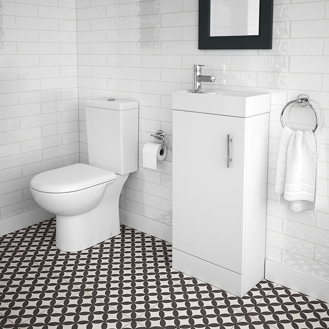 Milan Minimalist Compact Floor Standing Vanity Unit + Knedlington Close Coupled Toilet  Newest Large