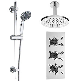 Minimalist Concealed Shower Valve w/ Slide Rail Kit & Ceiling Mounted Fixed Head Large Image