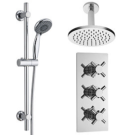 Minimalist Concealed Shower Valve w/ Slide Rail Kit & Ceiling Mounted Fixed Head Large Image