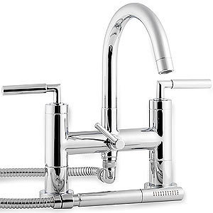 Minimalist Helix lever Bath Shower Mixer with small swivel spout Large Image