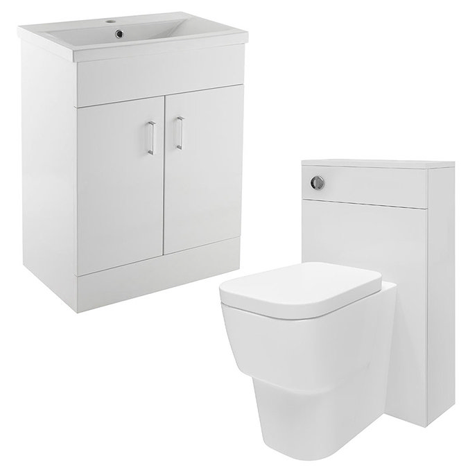 Minimalist Mid Edge Basin Gloss White Vanity Unit Bathroom Suite W1110 x D400/200mm Large Image