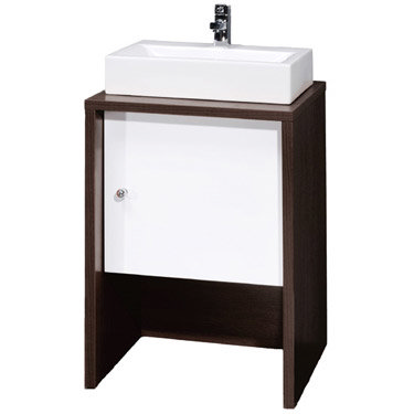 Minimalist Ebony Brown Washstand w/ Basin & Mirror Cabinet W500 x D470mm Profile Large Image