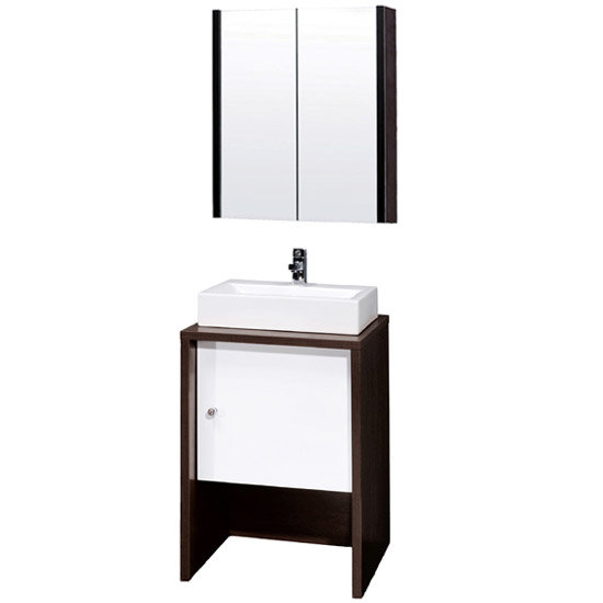Minimalist Ebony Brown Washstand w/ Basin & Mirror Cabinet W500 x D470mm Large Image