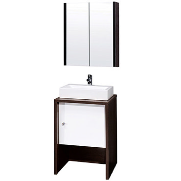 Minimalist Ebony Brown Washstand w/ Basin & Mirror Cabinet W500 x D470mm Profile Large Image