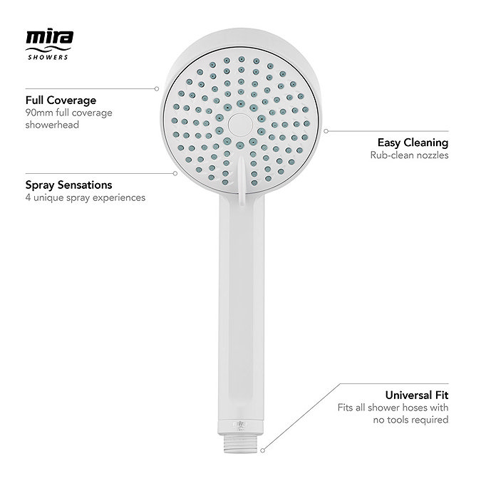 Mira Beat Four Spray Showerhead - White - 2.1703.010 Profile Large Image