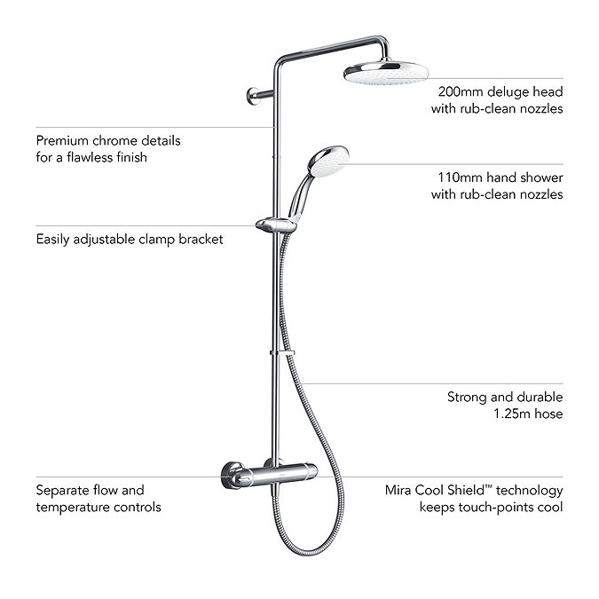 Mira Coda Pro ERD Thermostatic Bar Shower Mixer - Chrome - 1.1836.006  Profile Large Image