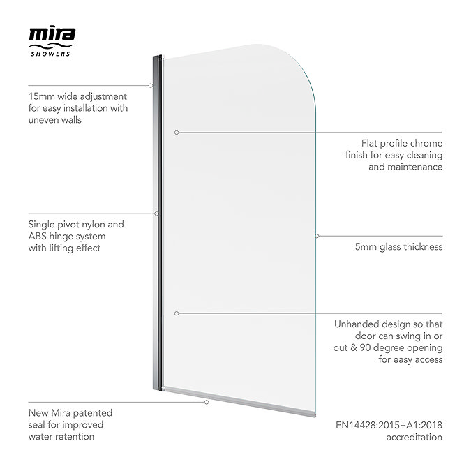 Mira Elevate Hinged Curved Bathscreen 800mm