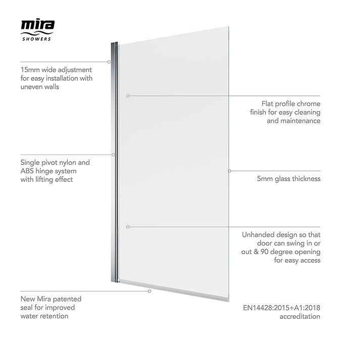 Mira Elevate Hinged Square Bathscreen 800mm