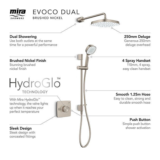 Mira Evoco Dual Outlet Brushed Nickel Thermostatic Mixer Shower - 1.1967.004  Newest Large Image
