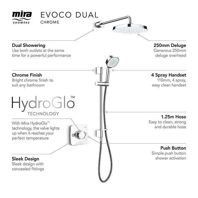 Mira Evoco Dual Outlet Chrome Thermostatic Mixer Shower - 1.1967.002  Newest Large Image
