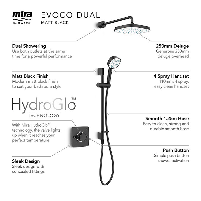 Mira Evoco Dual Outlet Matt Black Thermostatic Mixer Shower - 1.1967.003  Newest Large Image