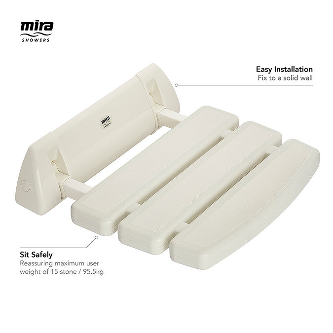 Mira Folding Wall Mounted Shower Seat - White - 2.1536.128  Profile Large Image