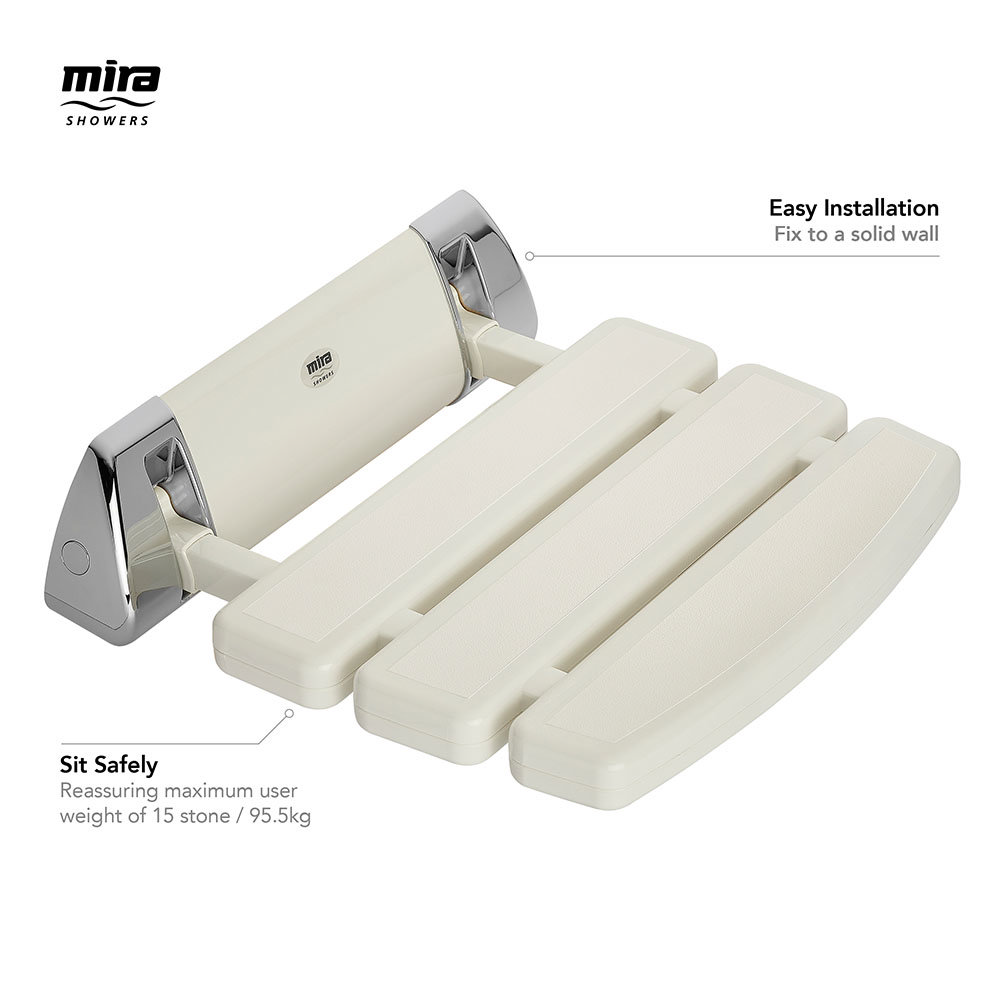 Mira Folding Wall Mounted Shower Seat White Chrome 2.1536.129