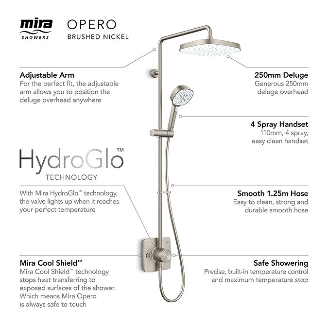 Mira Opero Dual Brushed Nickel Thermostatic Mixer Shower - 1.1944.005  Profile Large Image