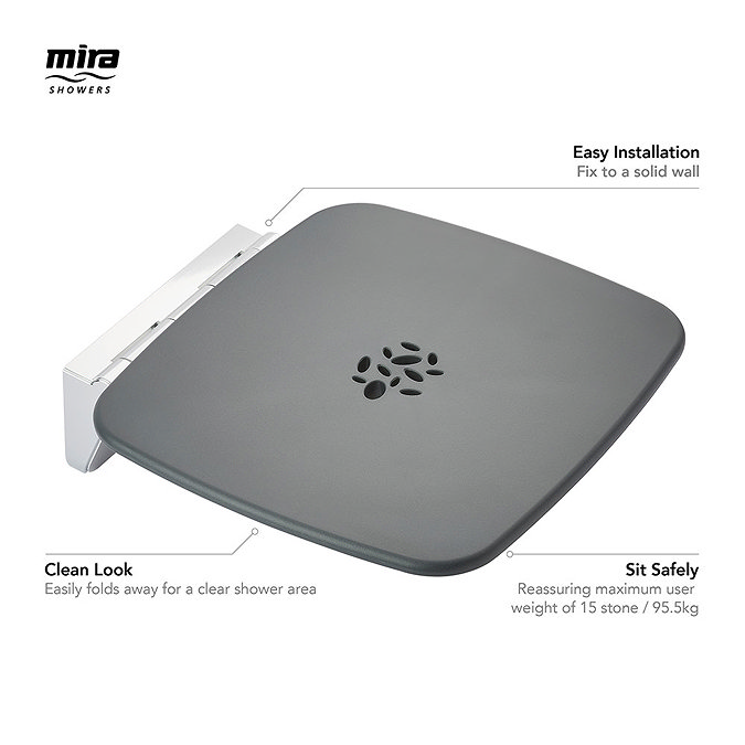 Mira Premium Folding Wall Mounted Shower Seat - Grey/Chrome - 2.1731.002  Profile Large Image
