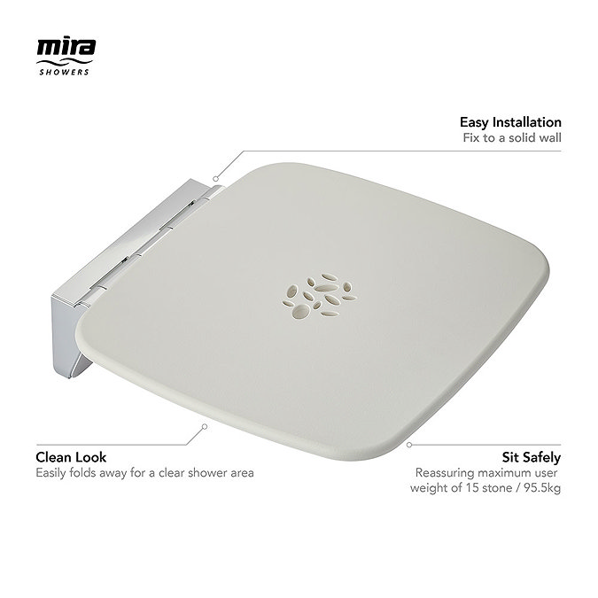 Mira Premium Folding Wall Mounted Shower Seat - White/Chrome - 2.1731.001  Profile Large Image