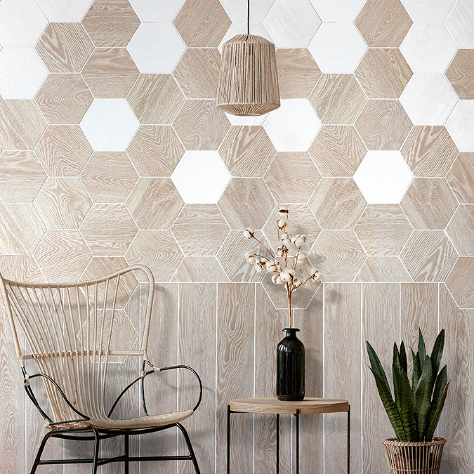 Missouri Hexagon Beige Wood Effect Tiles - 200 x 240mm