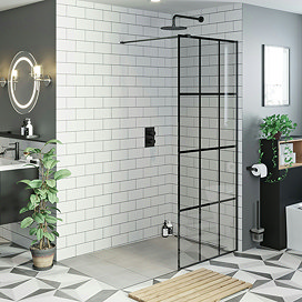 Mode 900 x 1950mm Matt Black Framed Wet Room Glass Panel