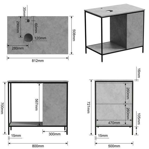 Mode Bergne 812mm Concrete Grey Washstand & Gloss White Slim Basin Set