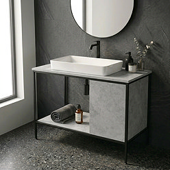Mode Bergne 812mm Concrete Grey Washstand & Gloss White Slim Basin Set
