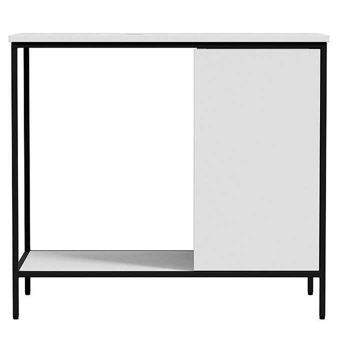 Mode Bergne 812mm White Worktop with Black Steel Framed Washstand + Slim Counter Top Basin