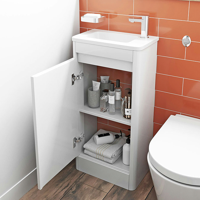 Mode De Gale White Cloakroom 410mm Floor Standing Vanity Unit with Basin
