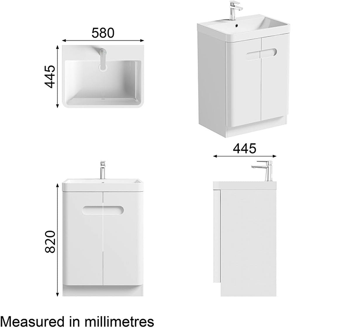 Mode Ellis 600mm White Floor Standing 2-Door Vanity Unit with Resin Basin