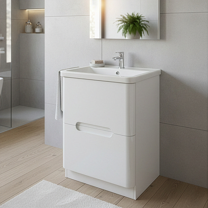 Mode Ellis White 600mm Floor Standing Vanity Drawer Unit with Ceramic Basin