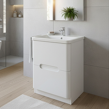 Mode Ellis White 600mm Floor Standing Vanity Drawer Unit with Ceramic Basin