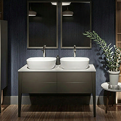 Mode Hale Matt Stone Grey 1200mm Wall Hung Double Vanity Unit with Ceramic Countertop and Basins