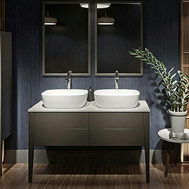 Mode Hale Matt Stone Grey 1200mm Wall Hung Double Vanity Unit with Ceramic Countertop and Basins