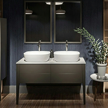 Mode Hale Matt Stone Grey 1200mm Wall Hung Double Vanity Unit with Ceramic Countertop and Basins