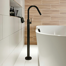 Mode Spencer Round Black Freestanding Side Lever Bath Filler Tap 