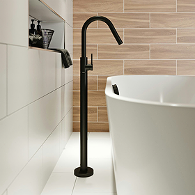 Mode Spencer Round Black Freestanding Side Lever Bath Filler Tap