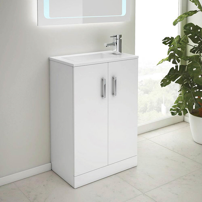 Turin Cloakroom Basin Unit - 550mm Floor Standing with Offset Basin Feature Large Image