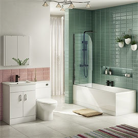 Toreno Gloss White Vanity Unit Suite + Single Ended Bath (3 Bath Size Options) Medium Image