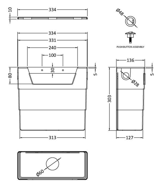 Toreno 500mm BTW Toilet Unit with Cistern + Square Pan (Depth 200mm)