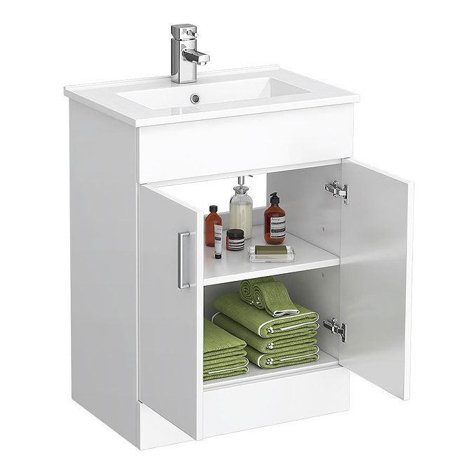 Turin High Gloss White Vanity Unit Bathroom Suite W1100 x D400/200mm  Profile Large Image