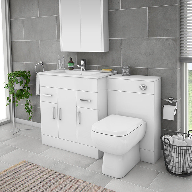 Toreno 1300mm Gloss White Vanity Unit Bathroom Suite - Depth 400/200mm  In Bathroom Large Image